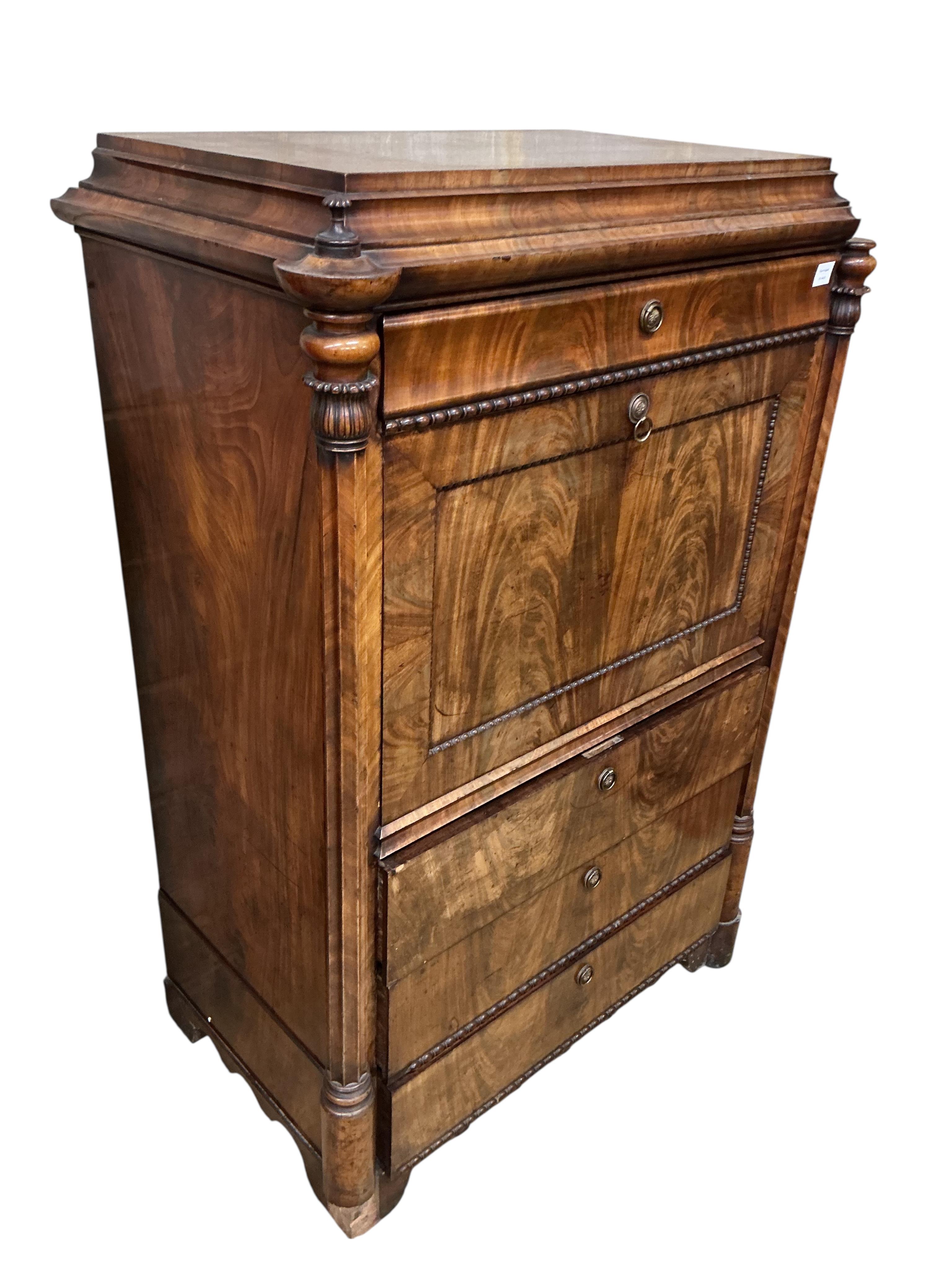 A 19th century French mahogany secretaire abbatant, width 102cm, depth 60cm, height 151cm